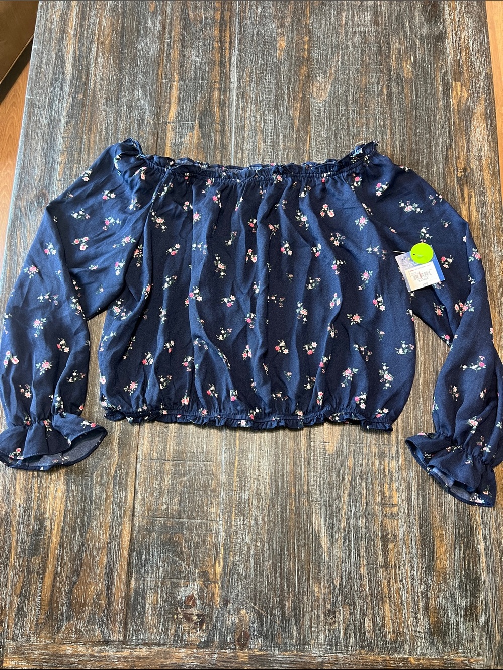 NWT Off-Shoulder Navy Floral Blouse - Women's Top